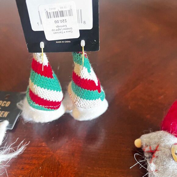 Coco + Carmen christmas holiday felted Gnome Earrings set  & Gnome pin - Picture 13 of 13